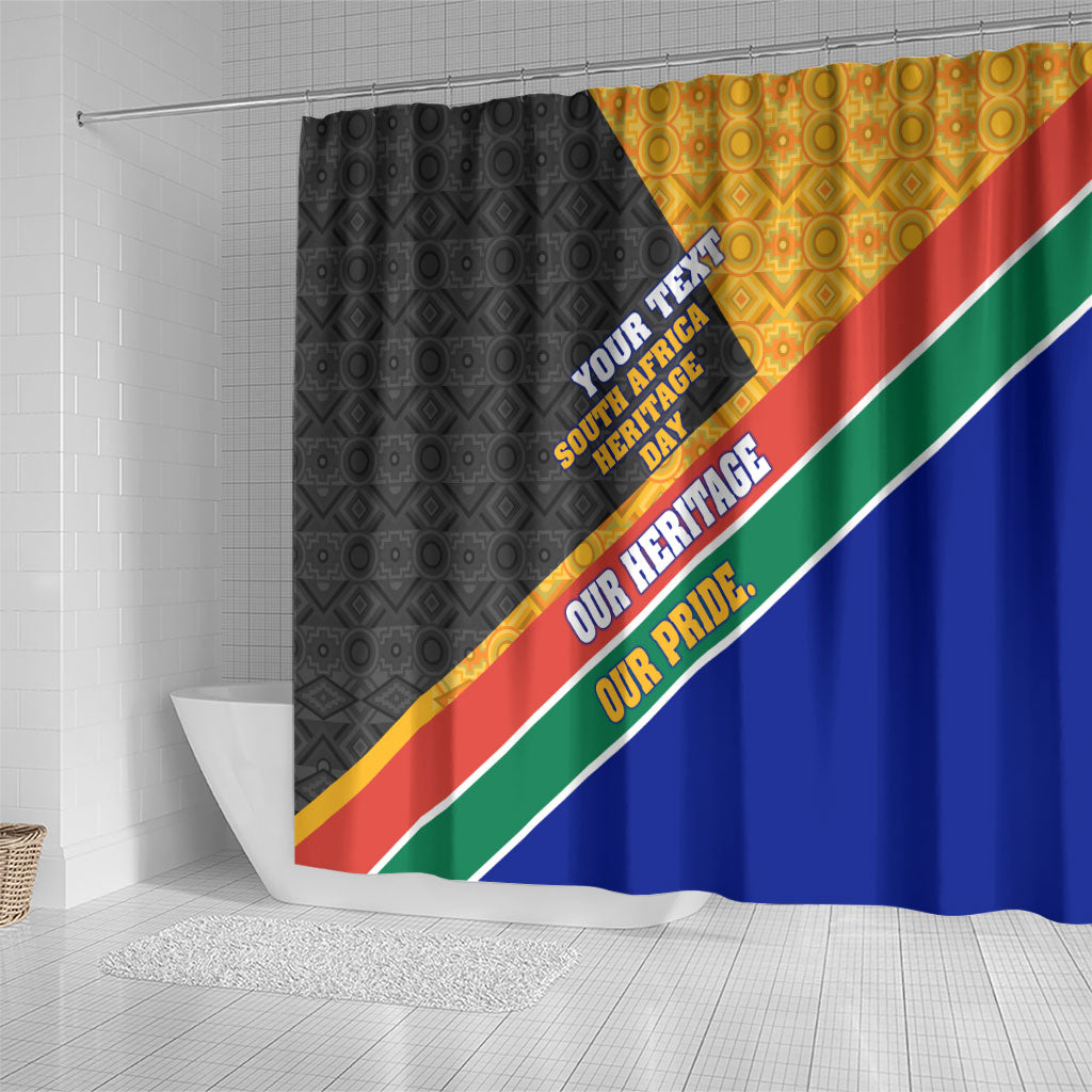 Personalized South Africa Heritage Day Shower Curtain One Nation Many Stories Geometric Flag Pattern