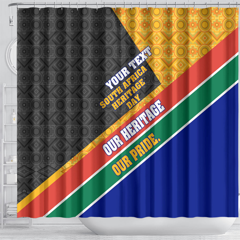 Personalized South Africa Heritage Day Shower Curtain One Nation Many Stories Geometric Flag Pattern