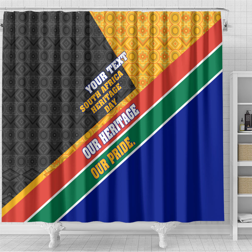 Personalized South Africa Heritage Day Shower Curtain One Nation Many Stories Geometric Flag Pattern