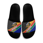 Personalized South Africa Heritage Day Slide Sandals One Nation Many Stories Geometric Flag Pattern