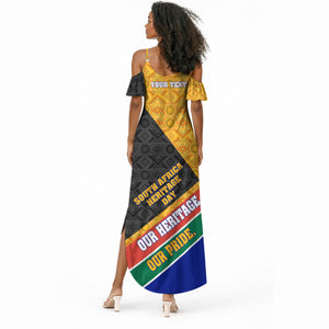 Personalized South Africa Heritage Day Summer Maxi Dress One Nation Many Stories Geometric Flag Pattern
