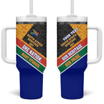 Personalized South Africa Heritage Day Tumbler With Handle One Nation Many Stories Geometric Flag Pattern