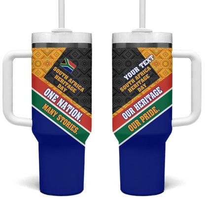 Personalized South Africa Heritage Day Tumbler With Handle One Nation Many Stories Geometric Flag Pattern