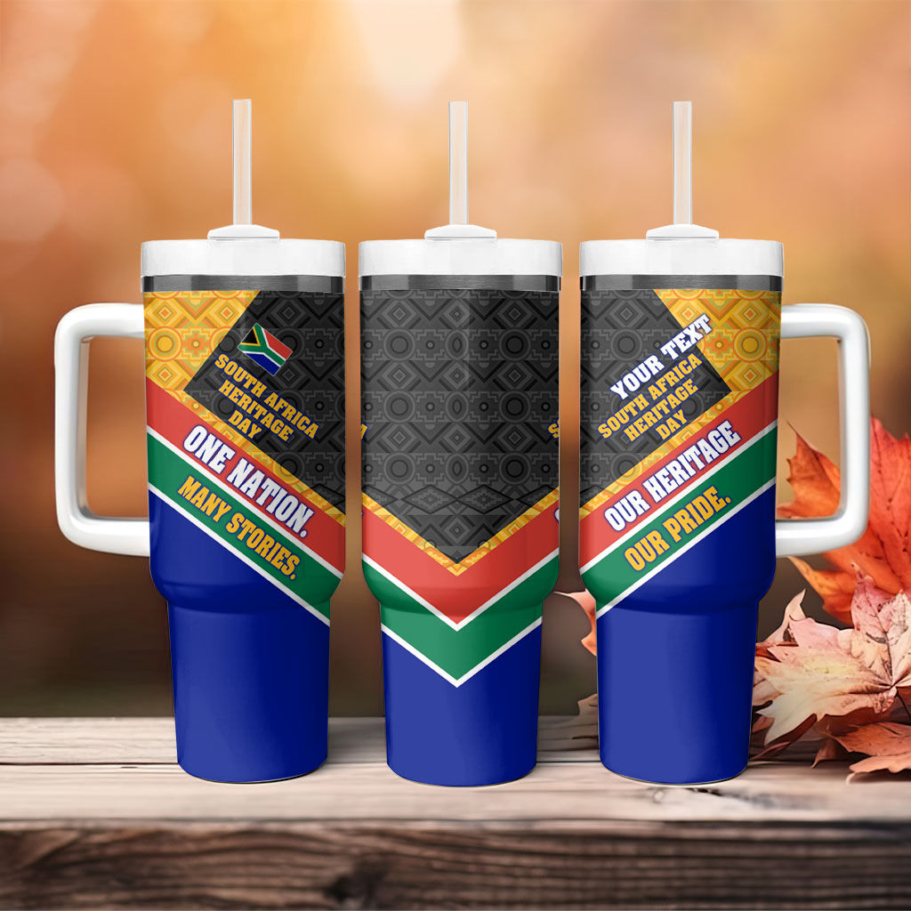 Personalized South Africa Heritage Day Tumbler With Handle One Nation Many Stories Geometric Flag Pattern