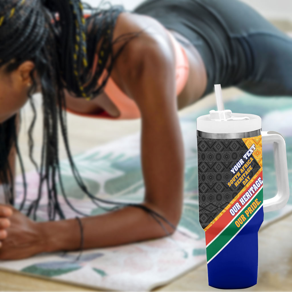 Personalized South Africa Heritage Day Tumbler With Handle One Nation Many Stories Geometric Flag Pattern