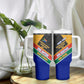 Personalized South Africa Heritage Day Tumbler With Handle One Nation Many Stories Geometric Flag Pattern