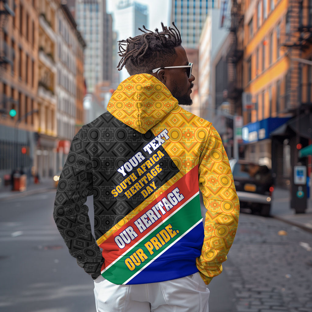 Personalized South Africa Heritage Day Zip Hoodie One Nation Many Stories Geometric Flag Pattern