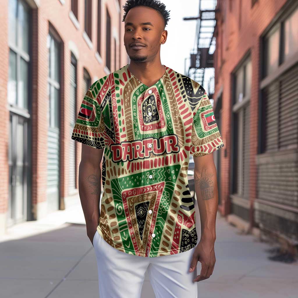 Darfur Sudan Baseball Jersey Red Green Beige Tribal Pattern - African Pride