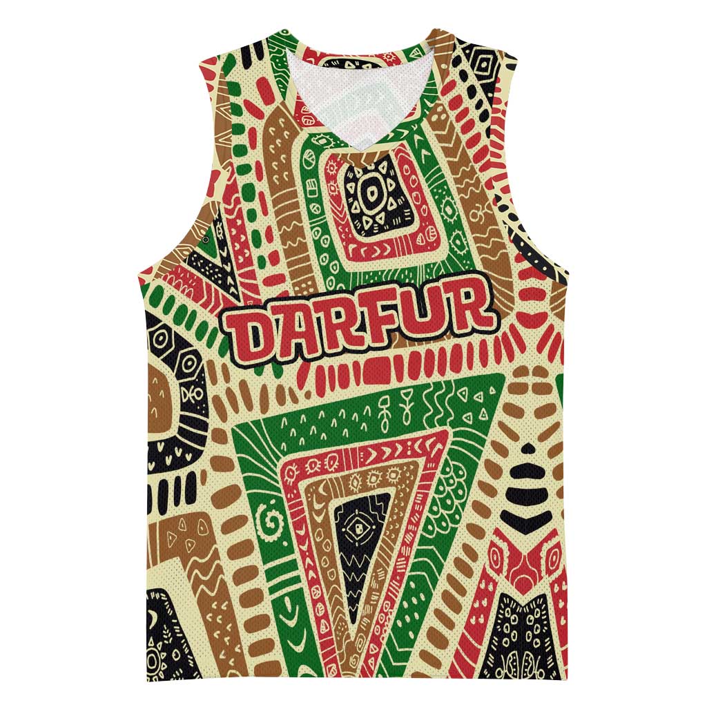 Darfur Sudan Basketball Jersey Red Green Beige Tribal Pattern TS04
