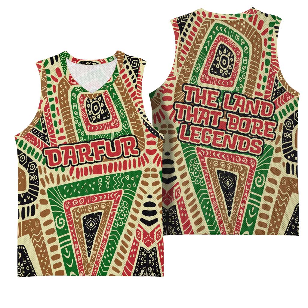 Darfur Sudan Basketball Jersey Red Green Beige Tribal Pattern TS04