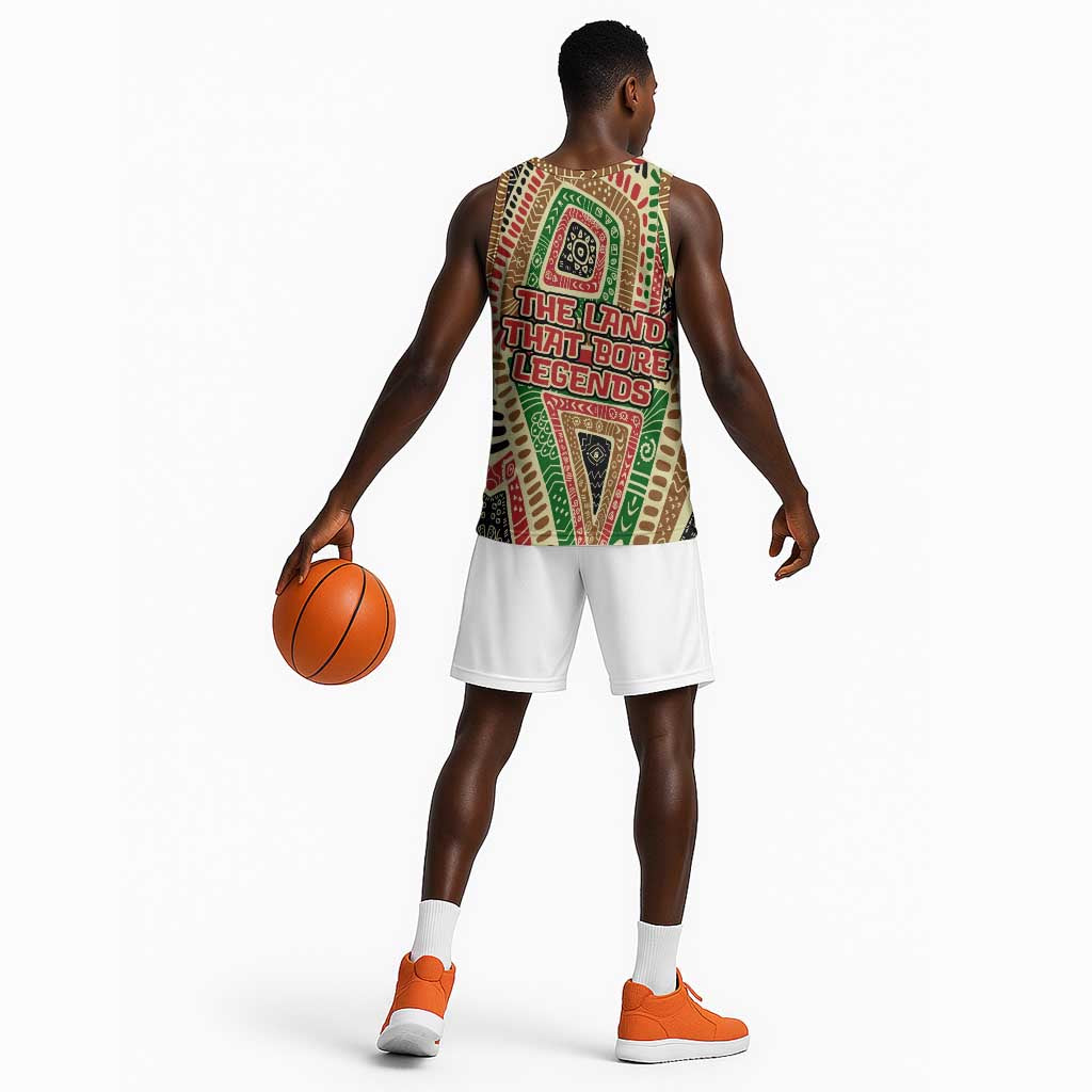 Darfur Sudan Basketball Jersey Red Green Beige Tribal Pattern TS04
