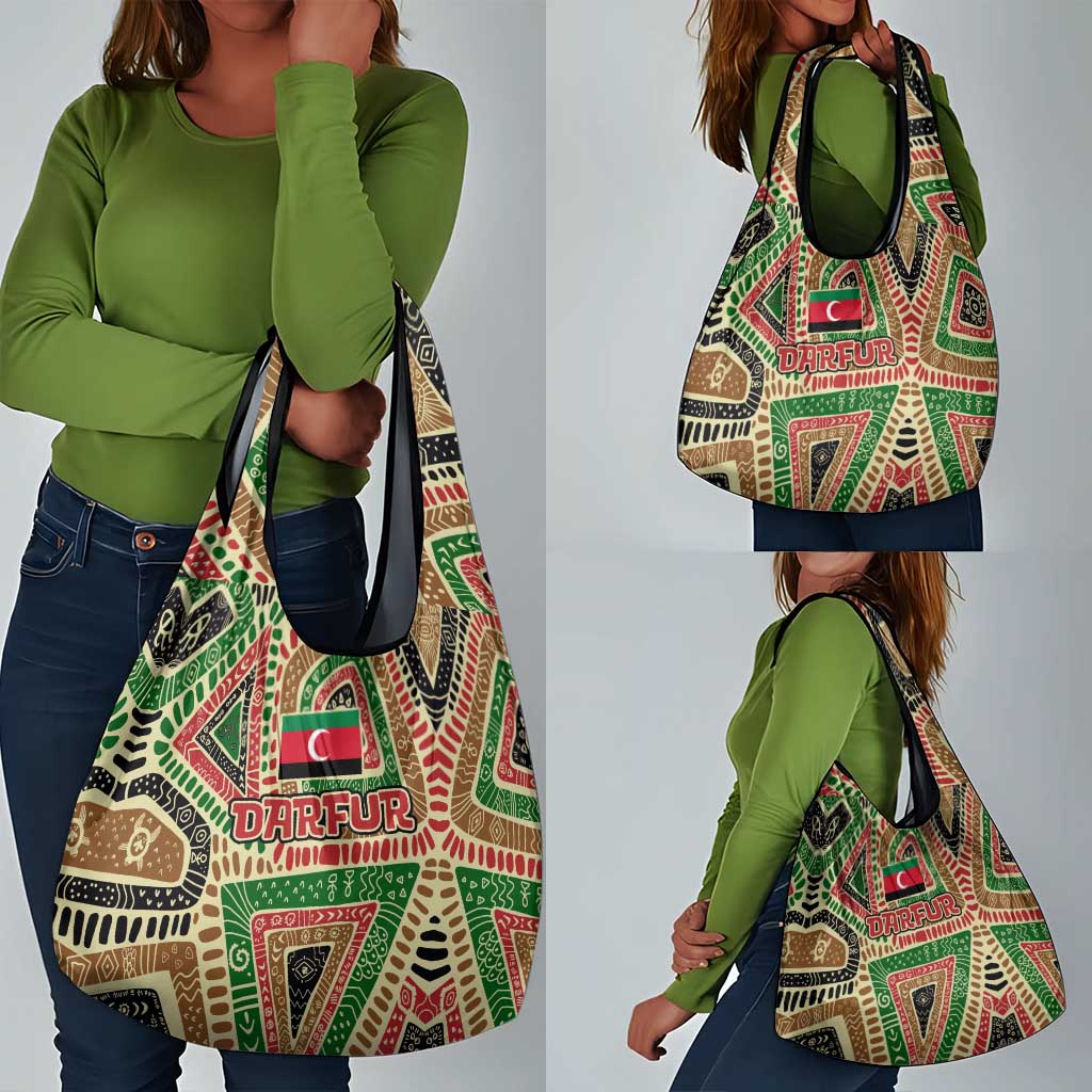 Darfur Sudan Grocery Bag Red Green Beige Tribal Pattern - African Pride