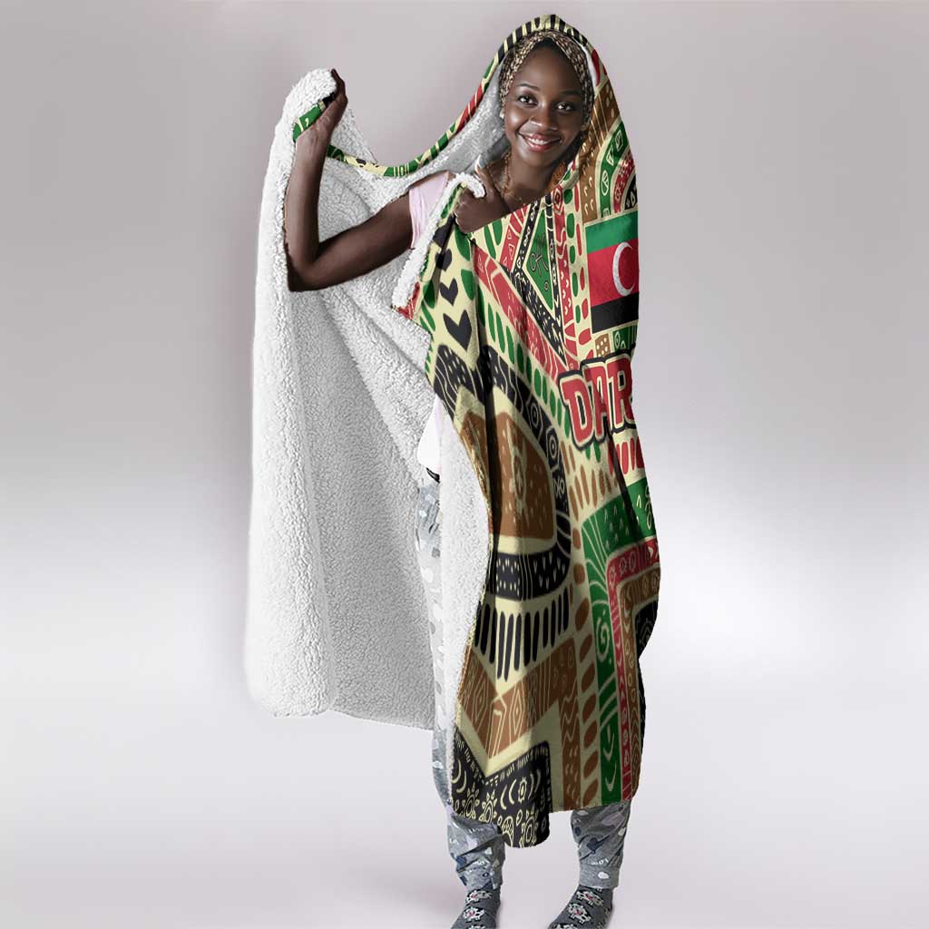 Darfur Sudan Hooded Blanket Red Green Beige Tribal Pattern - African Pride
