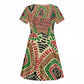 Darfur Sudan Kid Short Sleeve Dress Red Green Beige Tribal Pattern - African Pride