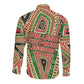 Darfur Sudan Long Sleeve Button Shirt Red Green Beige Tribal Pattern - African Pride