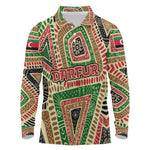 Darfur Sudan Long Sleeve Polo Shirt Red Green Beige Tribal Pattern - African Pride