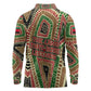 Darfur Sudan Long Sleeve Polo Shirt Red Green Beige Tribal Pattern - African Pride