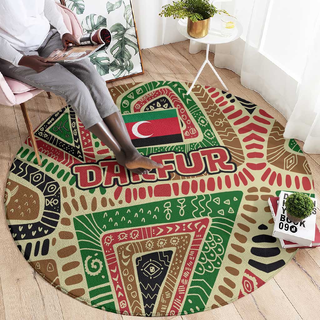 Darfur Sudan Round Carpet Red Green Beige Tribal Pattern - African Pride