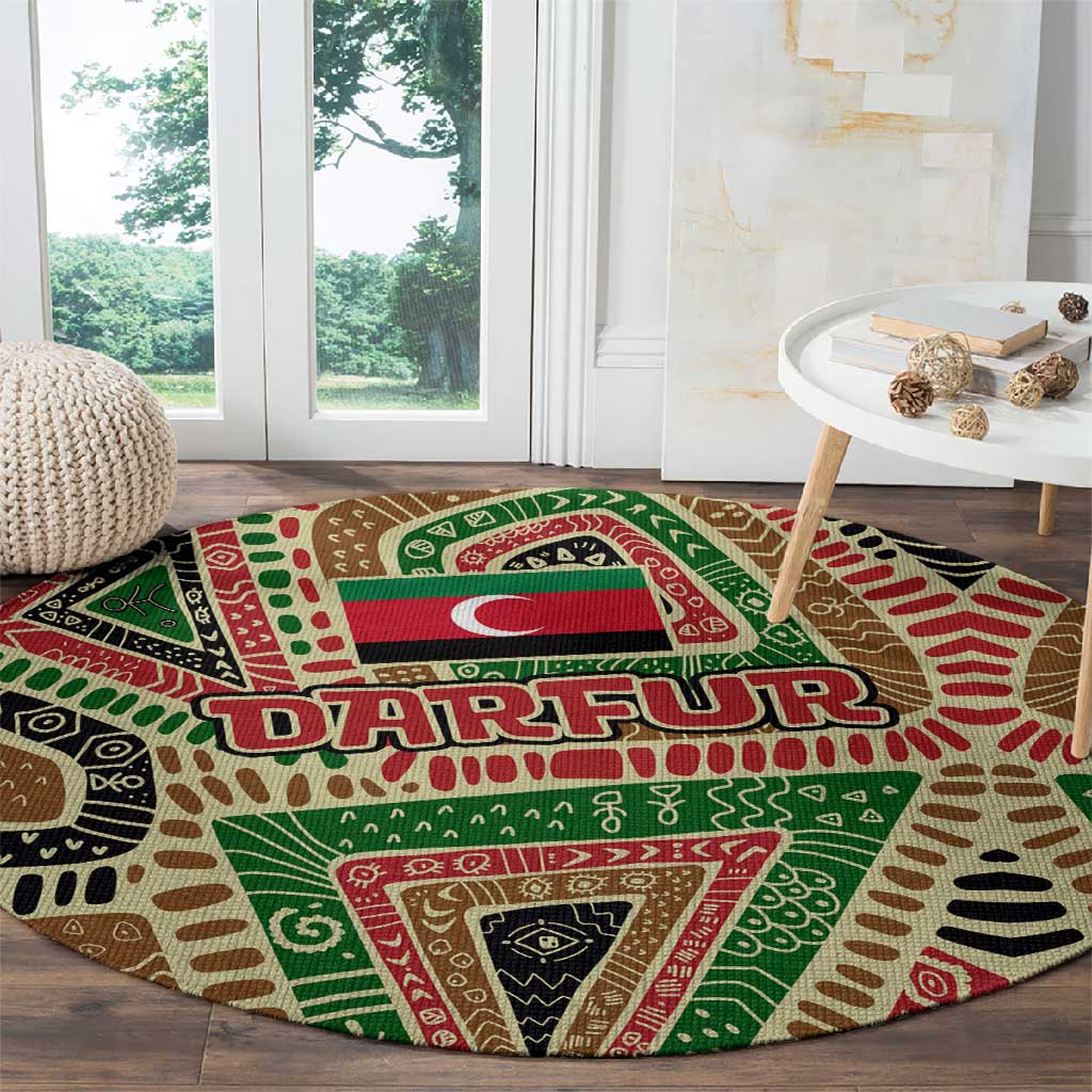 Darfur Sudan Round Carpet Red Green Beige Tribal Pattern - African Pride