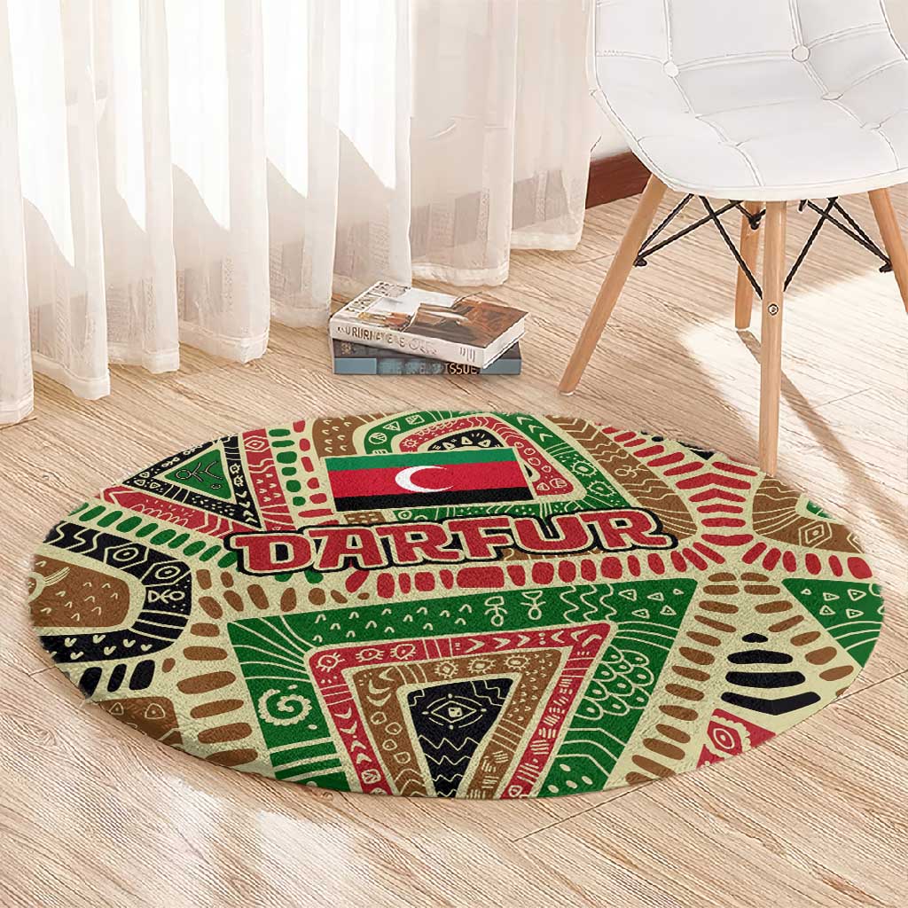 Darfur Sudan Round Carpet Red Green Beige Tribal Pattern - African Pride
