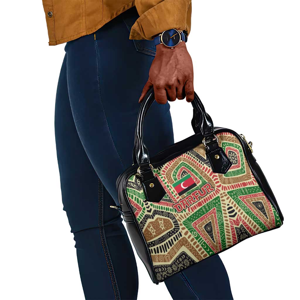 Darfur Sudan Shoulder Handbag Red Green Beige Tribal Pattern - African Pride
