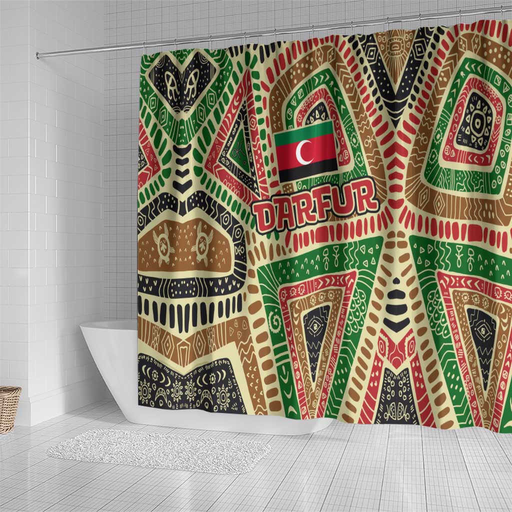 Darfur Sudan Shower Curtain Red Green Beige Tribal Pattern - African Pride