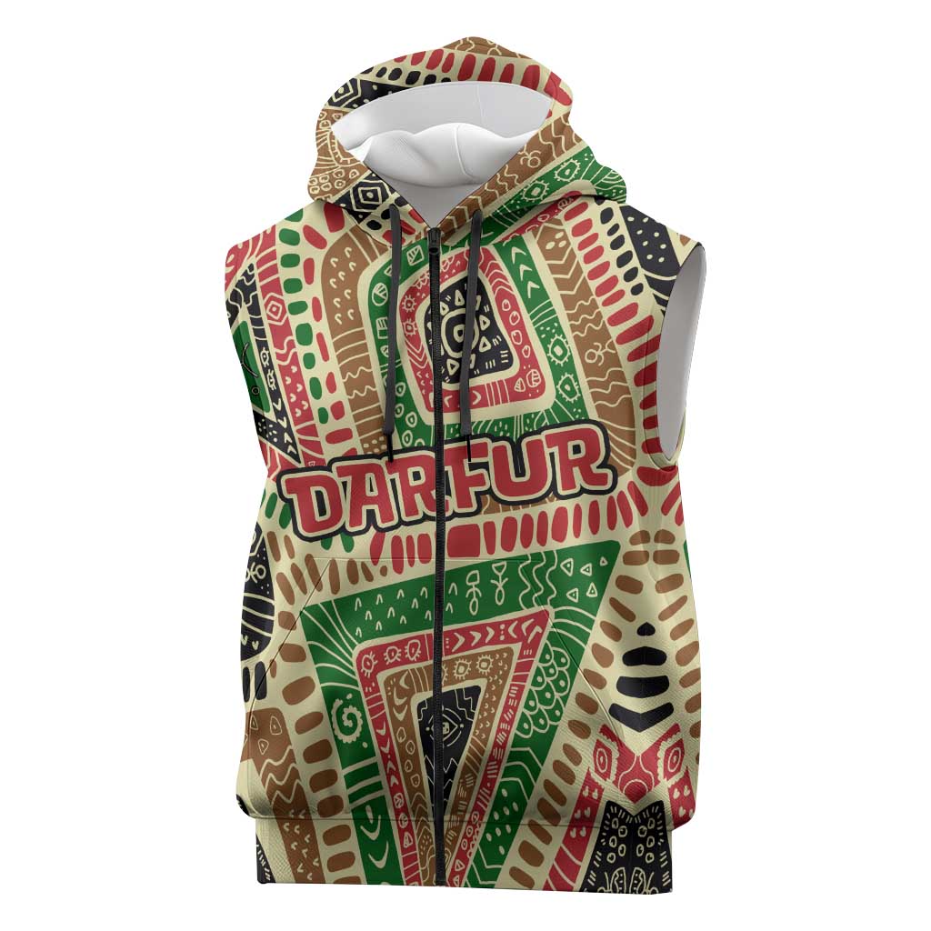 Darfur Sudan Sleeveless Zip Hoodie Red Green Beige Tribal Pattern - African Pride