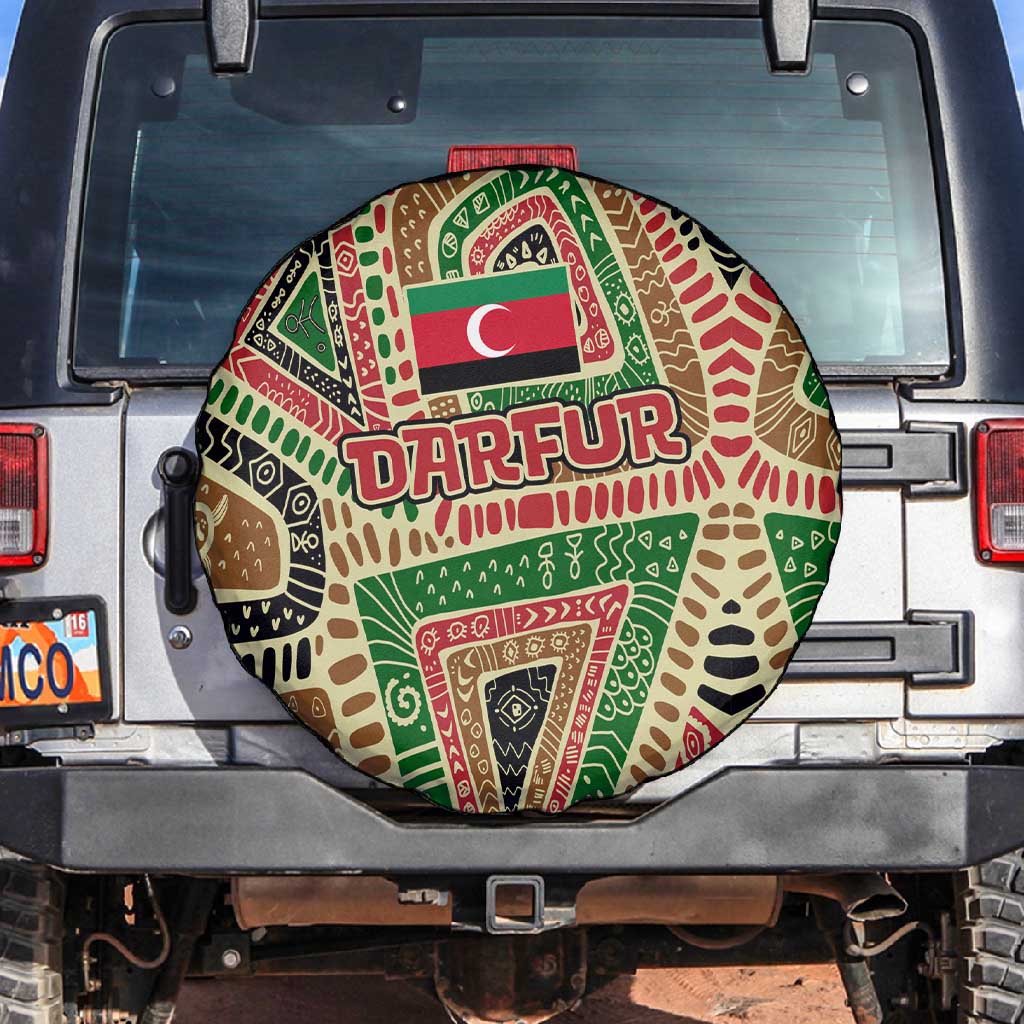 Darfur Sudan Spare Tire Cover Red Green Beige Tribal Pattern - African Pride