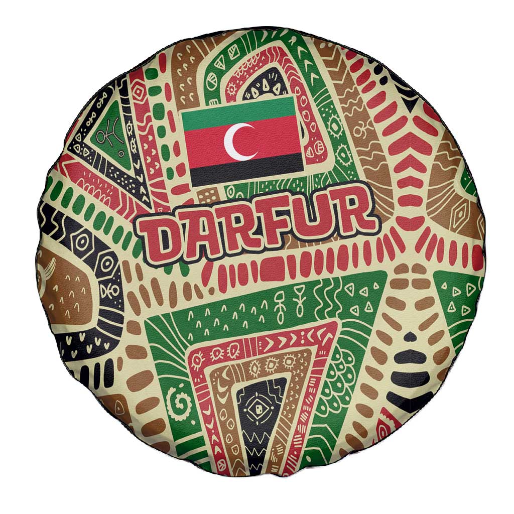 Darfur Sudan Spare Tire Cover Red Green Beige Tribal Pattern - African Pride