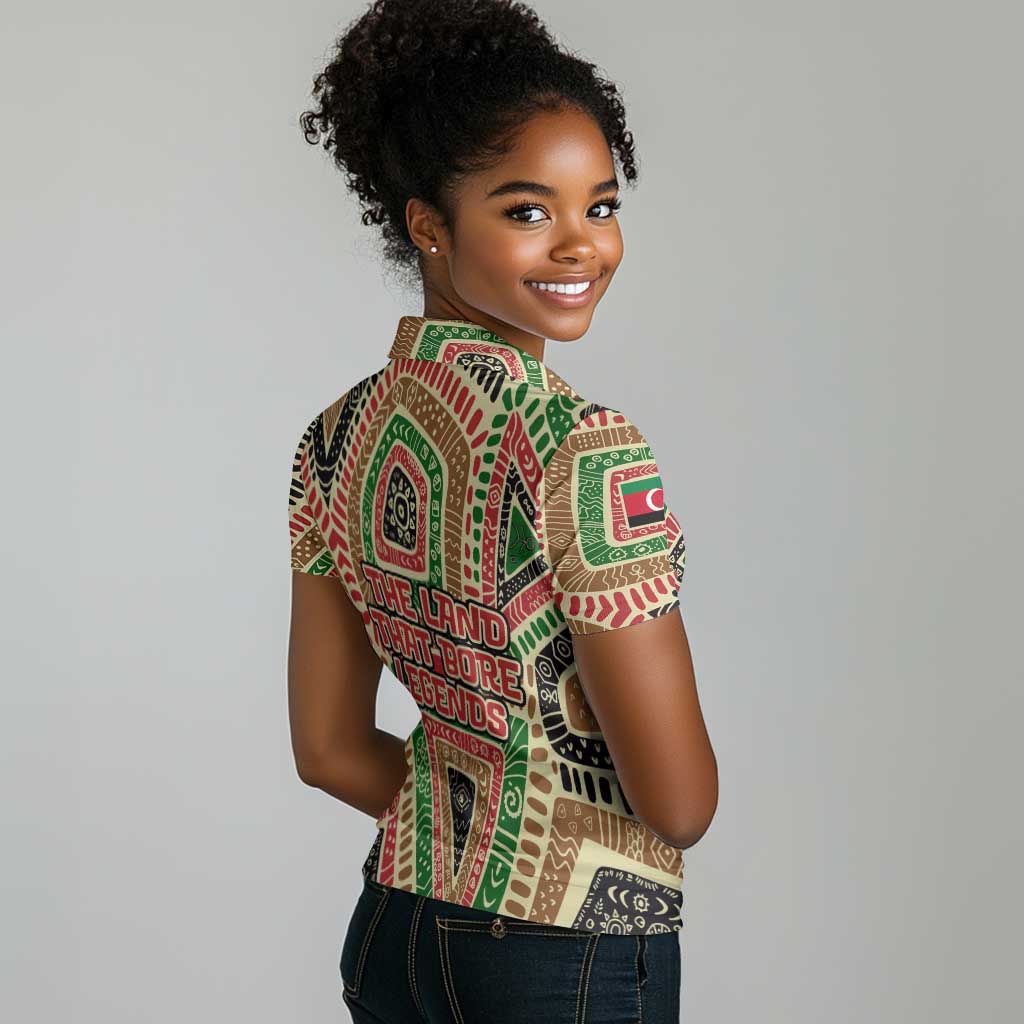 Darfur Sudan Women Polo Shirt Red Green Beige Tribal Pattern - African Pride