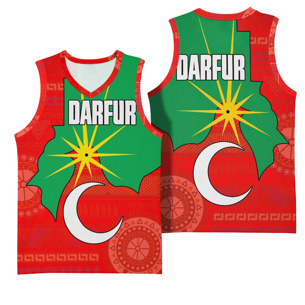 Darfur Sudan Basketball Jersey Red Green Yellow Crescent Star TS04