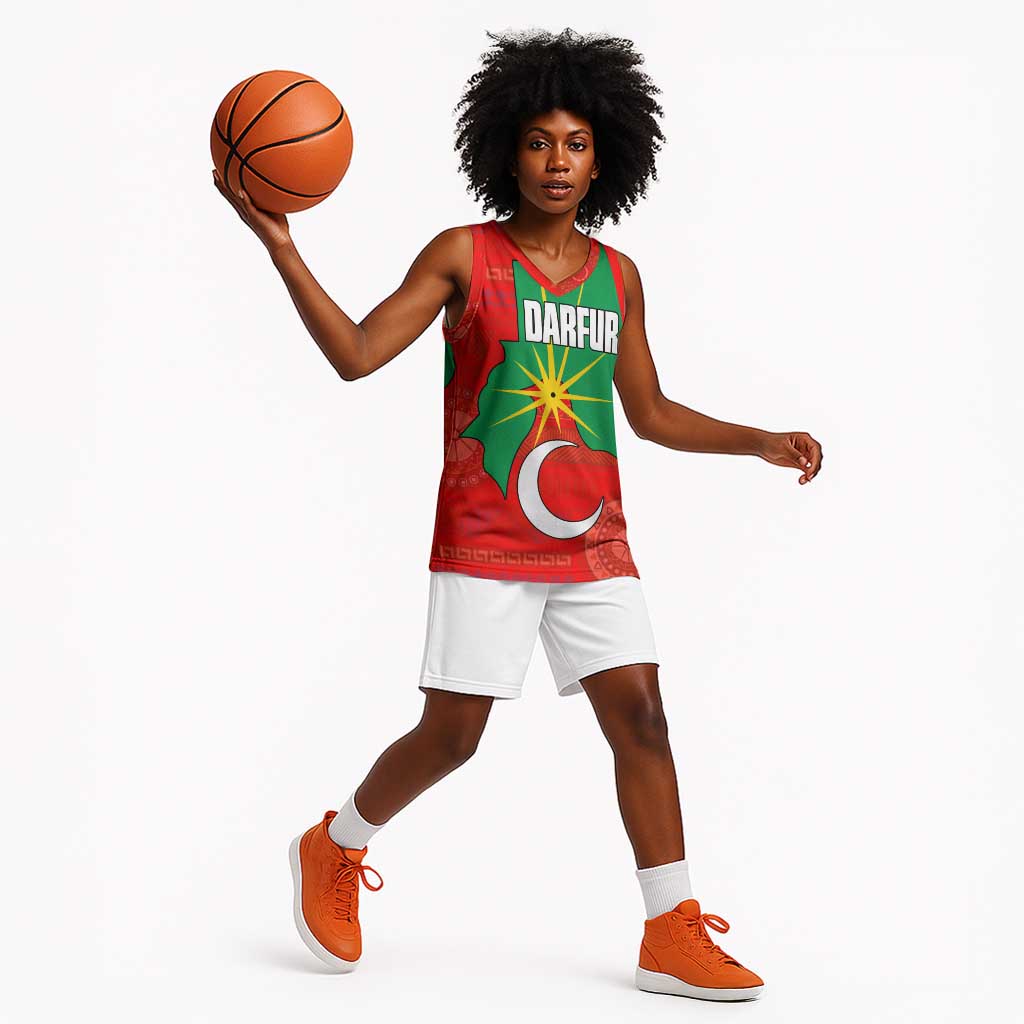 Darfur Sudan Basketball Jersey Red Green Yellow Crescent Star TS04