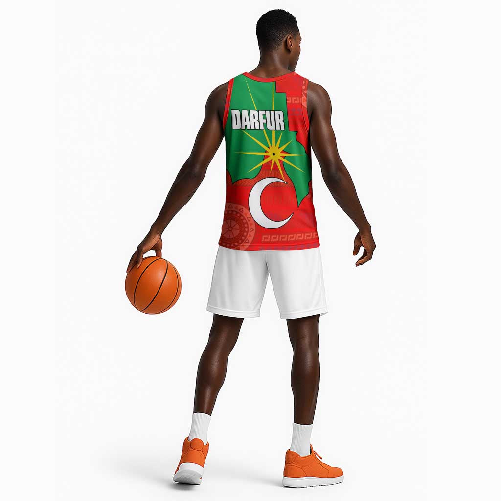 Darfur Sudan Basketball Jersey Red Green Yellow Crescent Star TS04