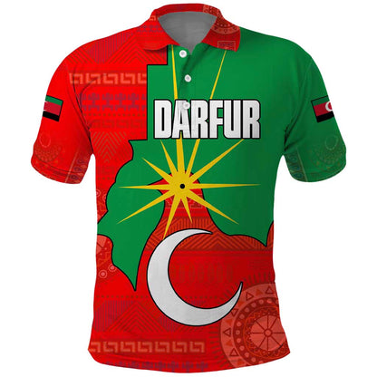 Darfur Sudan Polo Shirt Red Green Yellow Crescent Star - African Pride