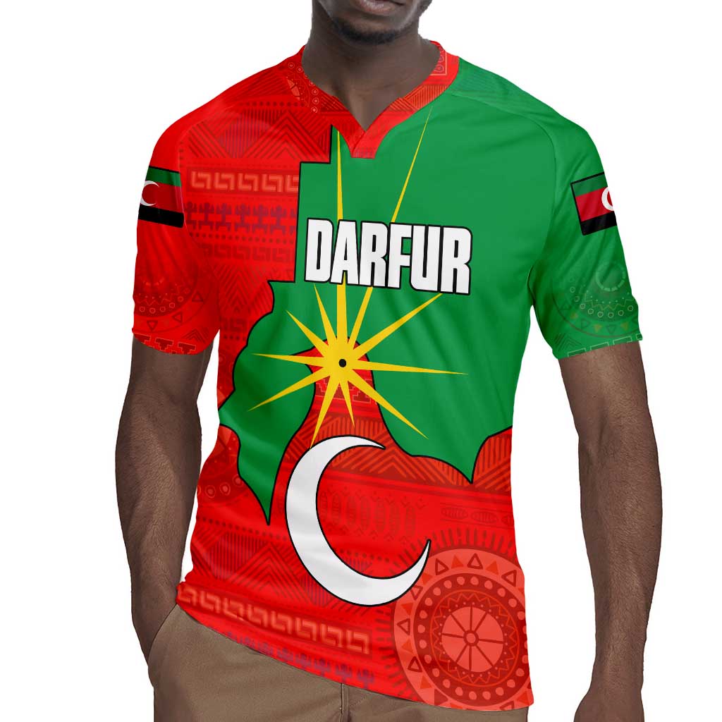 Darfur Sudan Rugby Jersey Red Green Yellow Crescent Star - African Pride