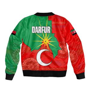 Darfur Sudan Sleeve Zip Bomber Jacket Red Green Yellow Crescent Star - African Pride