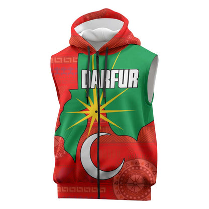 Darfur Sudan Sleeveless Zip Hoodie Red Green Yellow Crescent Star - African Pride