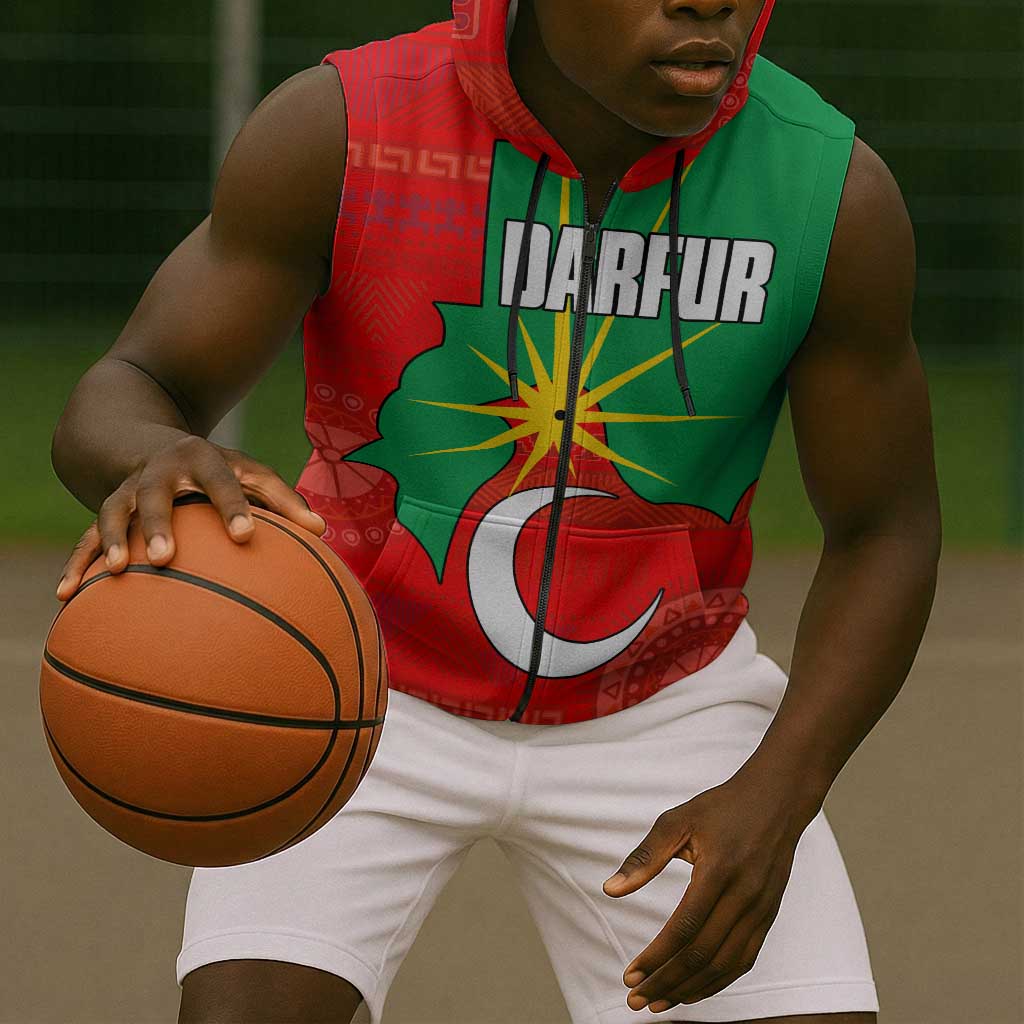 Darfur Sudan Sleeveless Zip Hoodie Red Green Yellow Crescent Star - African Pride
