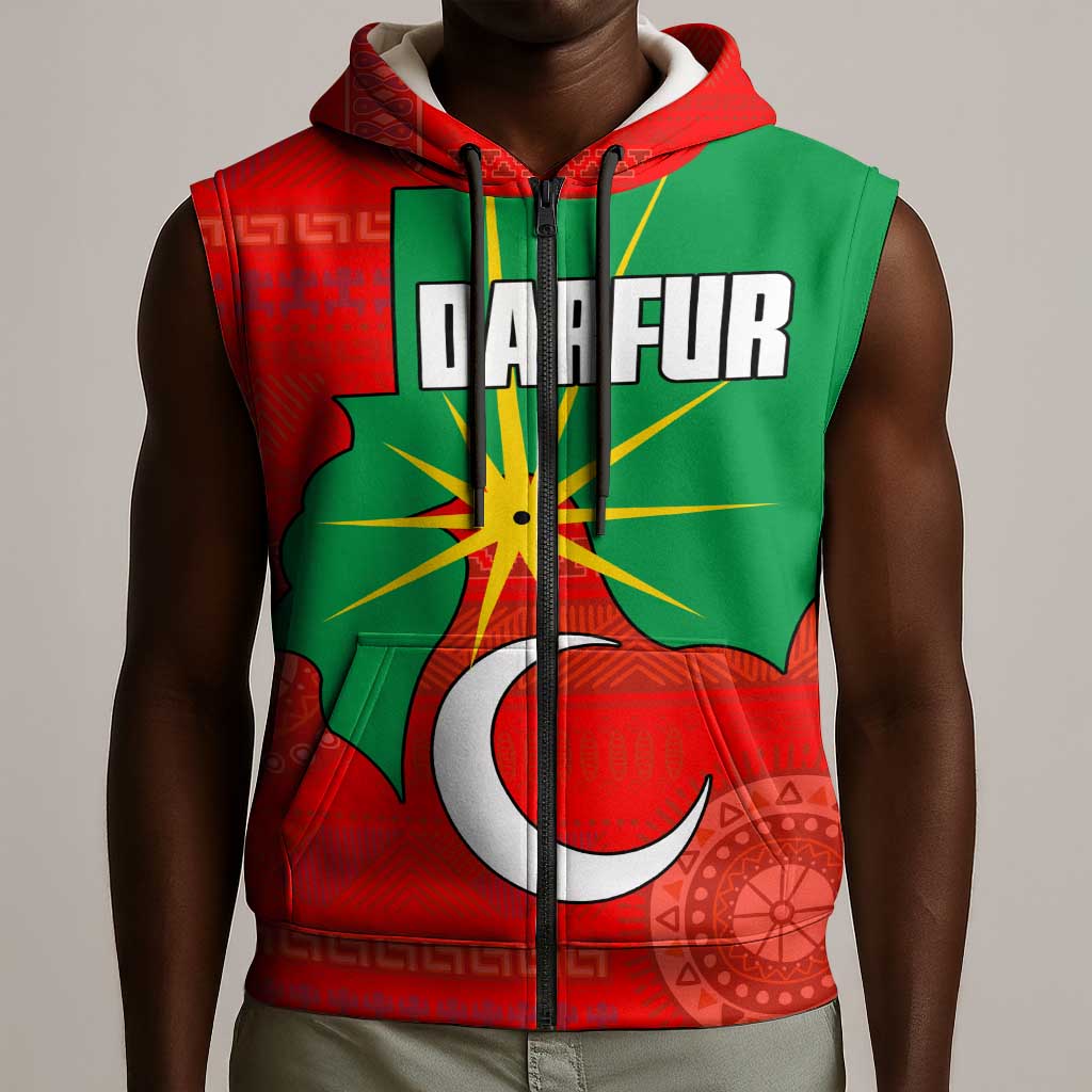 Darfur Sudan Sleeveless Zip Hoodie Red Green Yellow Crescent Star - African Pride