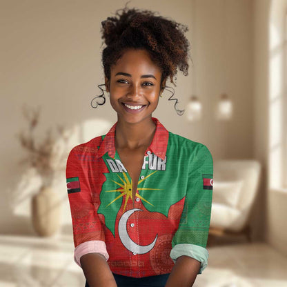 Darfur Sudan Women Casual Shirt Red Green Yellow Crescent Star - African Pride