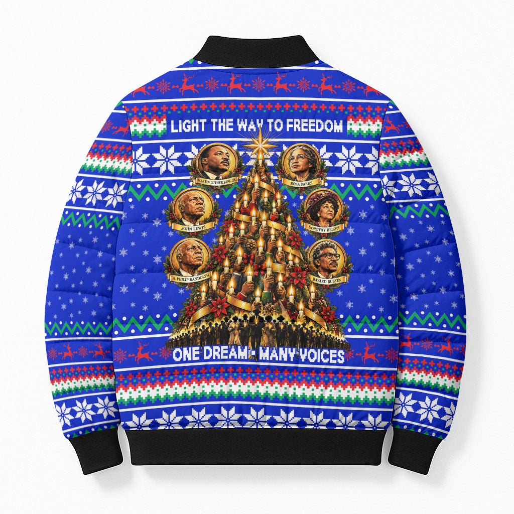 Civil Rights Leaders Christmas Bomber Puffer Jacket Pattern Vintage Retro Black History Freedom Art