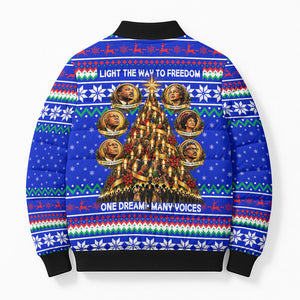 Civil Rights Leaders Christmas Bomber Puffer Jacket Pattern Vintage Retro Black History Freedom Art