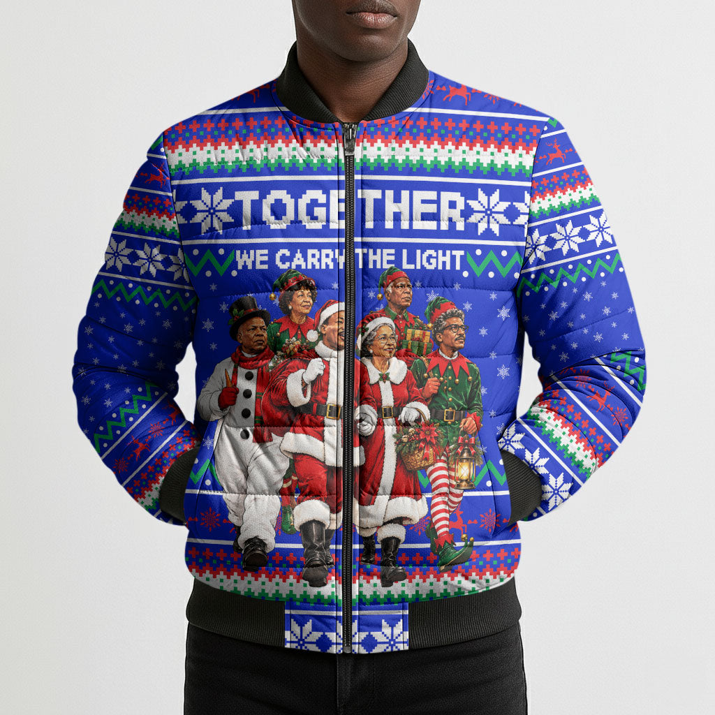 Civil Rights Leaders Christmas Bomber Puffer Jacket Pattern Vintage Retro Black History Freedom Art