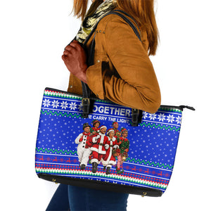 Civil Rights Leaders Christmas Leather Tote Bag Pattern Vintage Retro Black History Freedom Art
