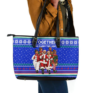 Civil Rights Leaders Christmas Leather Tote Bag Pattern Vintage Retro Black History Freedom Art