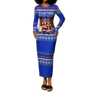 Civil Rights Leaders Christmas Long Sleeve Bodycon Dress Pattern Vintage Retro Black History Freedom Art