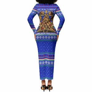 Civil Rights Leaders Christmas Long Sleeve Bodycon Dress Pattern Vintage Retro Black History Freedom Art
