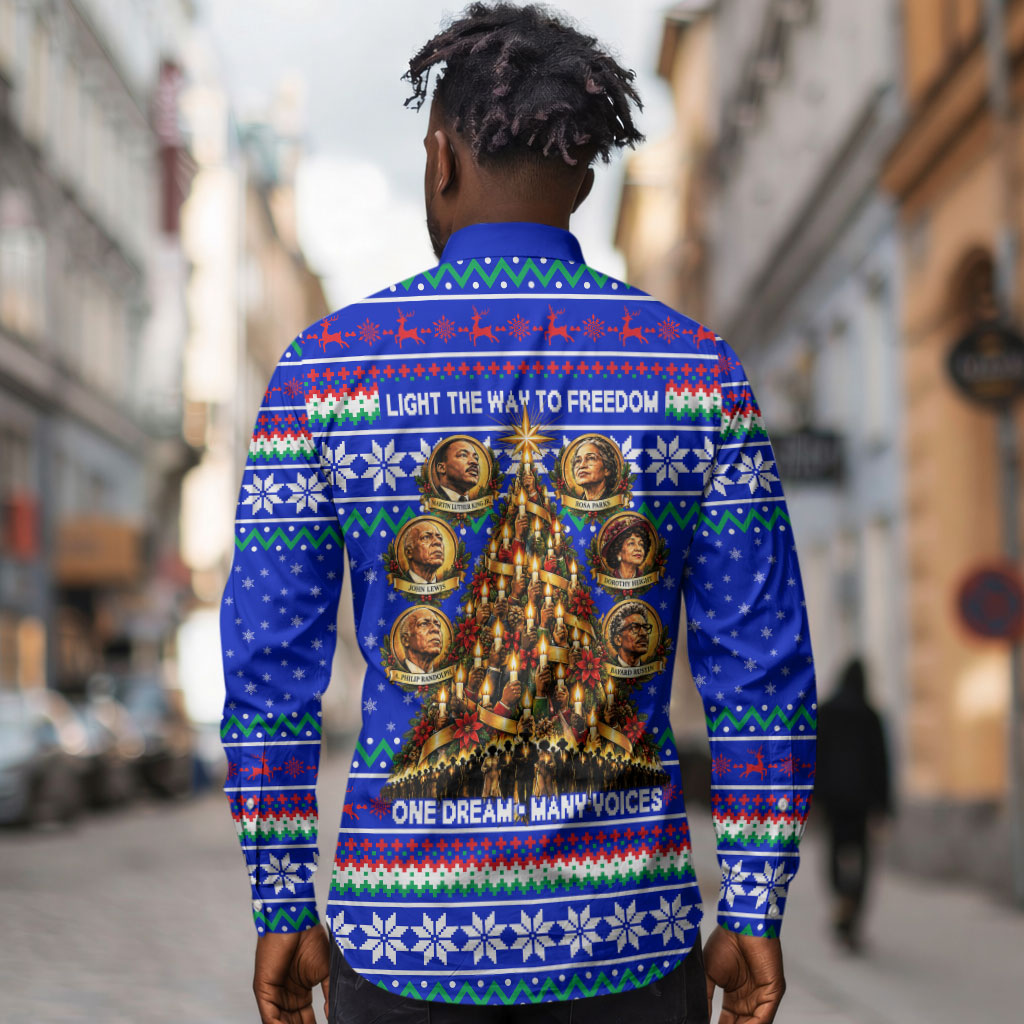 Civil Rights Leaders Christmas Long Sleeve Button Shirt Pattern Vintage Retro Black History Freedom Art