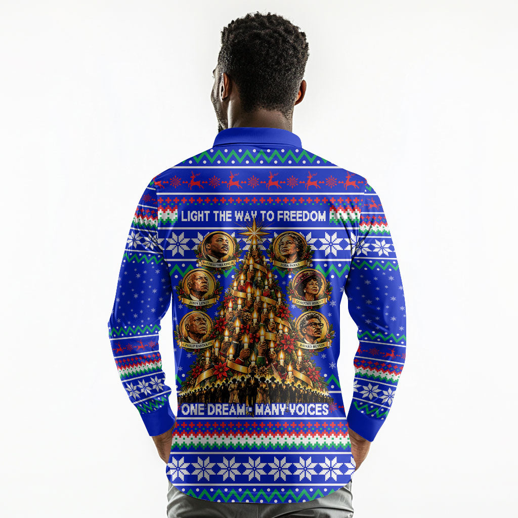 Civil Rights Leaders Christmas Long Sleeve Polo Shirt Pattern Vintage Retro Black History Freedom Art