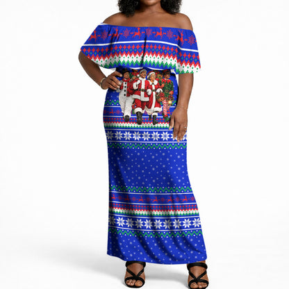 Civil Rights Leaders Christmas Off Shoulder Maxi Dress Pattern Vintage Retro Black History Freedom Art